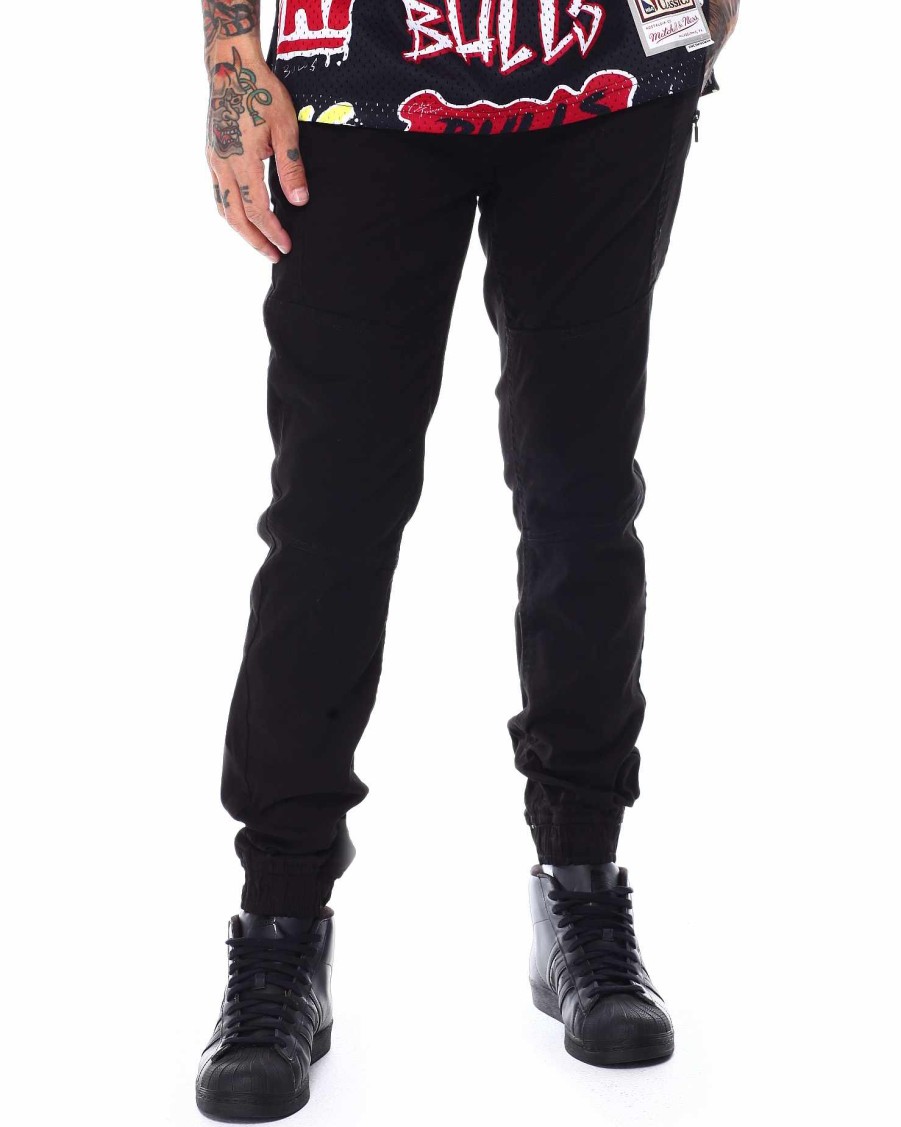 Men Rocawear Cargo Pants | Stretch Twill Cut & Sew Jogger Pants Black