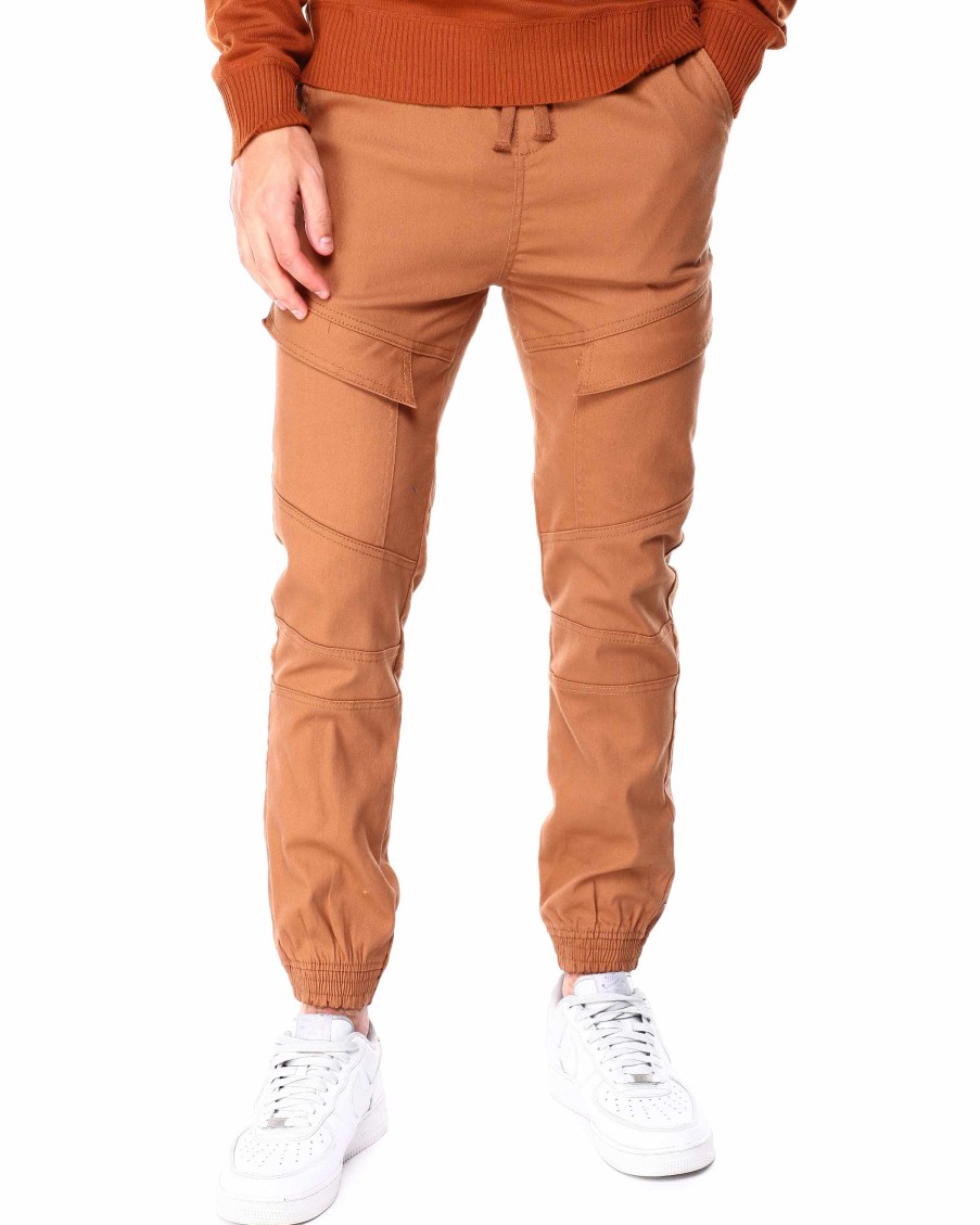 Men Rocawear Cargo Pants | Cut & Sew Twill Jogger Pants Tan