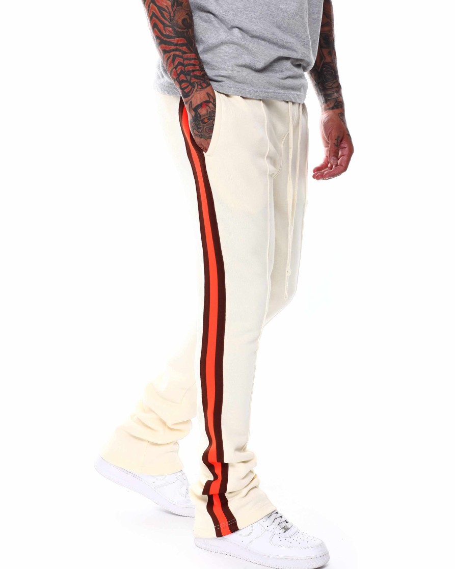 Men Rebel Minds Cargo Pants | Side Tape Stacked Fit Fleece Pant Cream