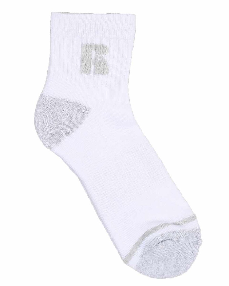 Men Russell Athletics Socks | 6Pk Jones Qtr Crew Socks White