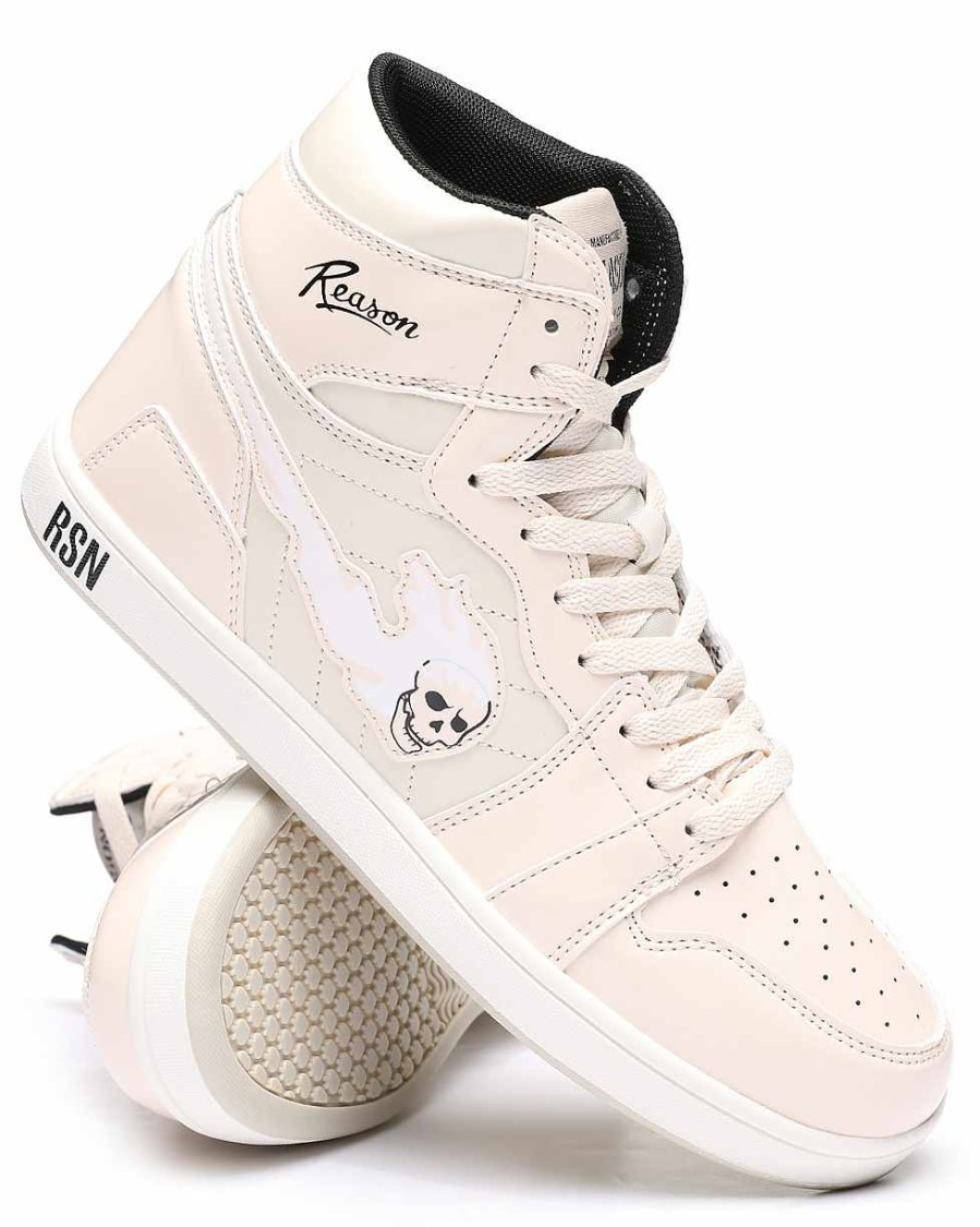 Men Reason Shoes | Flaming Skull Sneakers Cream