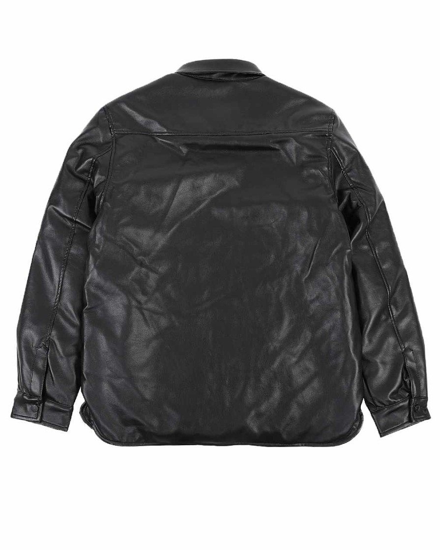 Men Rebel Faux Fur | Faux Leather Shacket Black