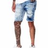 Men Rebel Shorts | Two Tone Rip & Repair Denim Short Dark Indigo