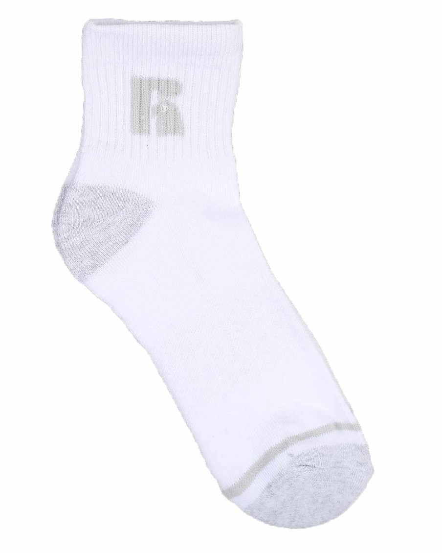 Men Russell Athletics Accessories | 6Pk Jones Qtr Crew Socks Black/White