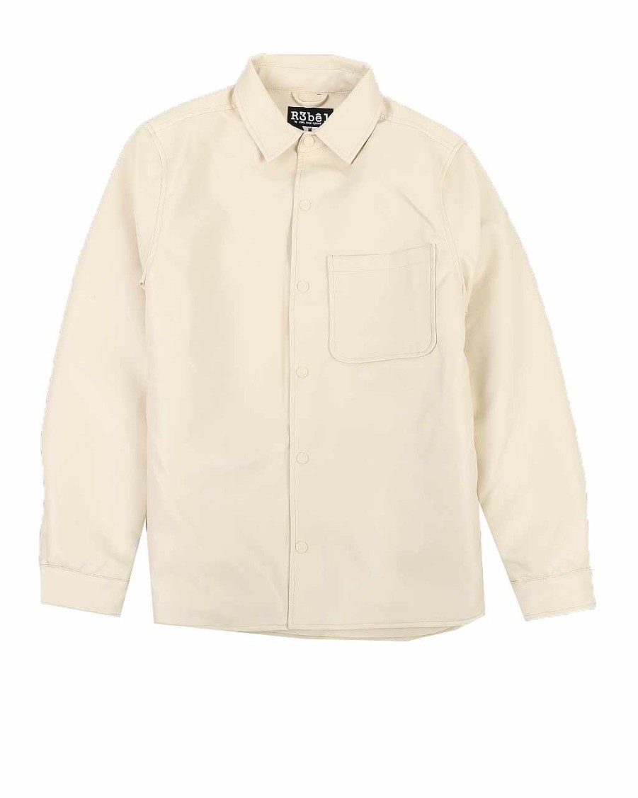 Men Rebel Faux Fur | Faux Leather Shacket Cream