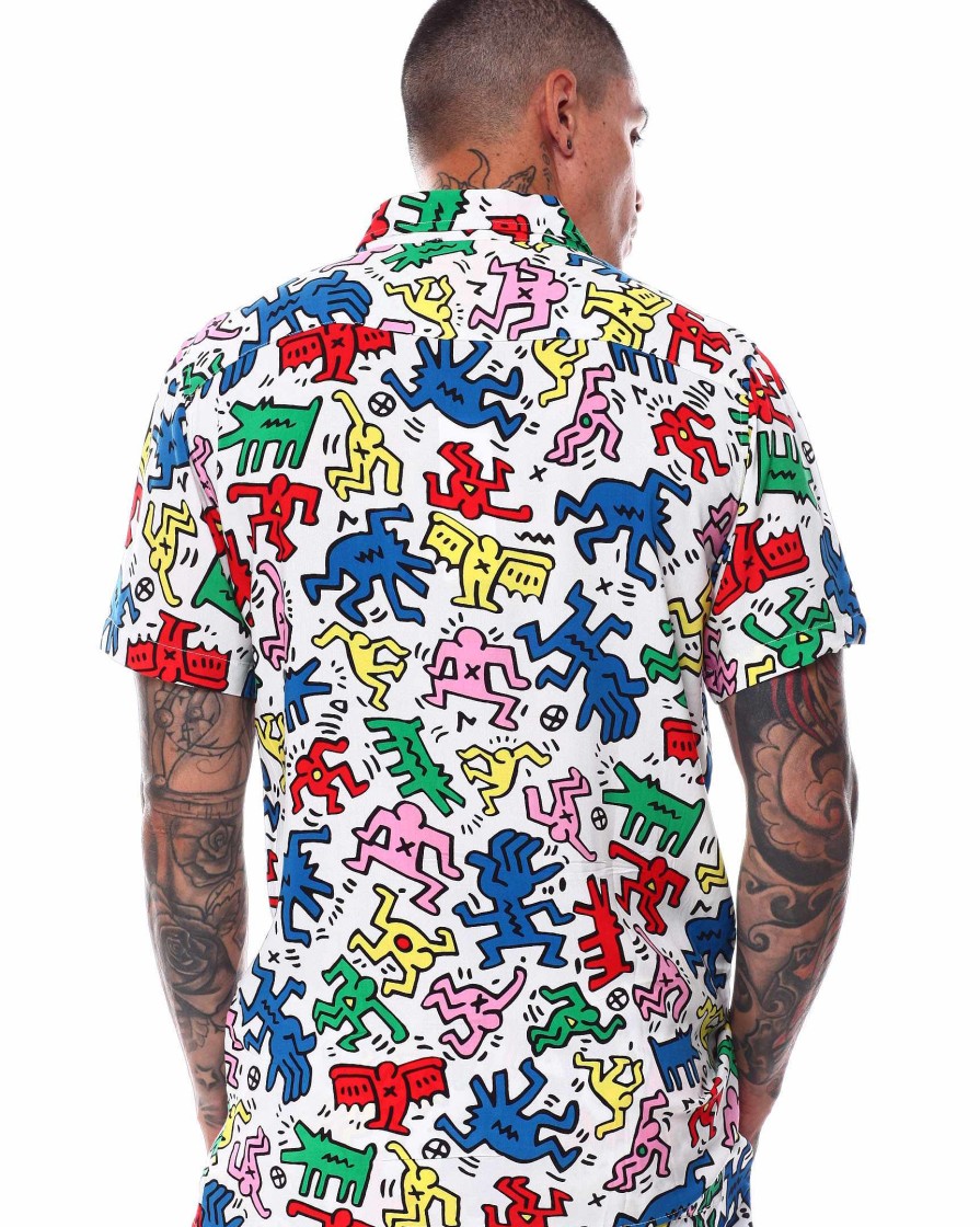 Men Reason Button Downs | Keith Haring Dancing Figures Aop Ss Shirt Multi