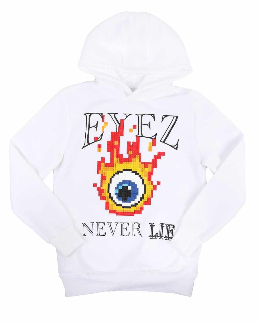 Boys Rebel Minds Hoodies | Eyez Never Lie Silicone Applique Fleece Pullover Hoodie White