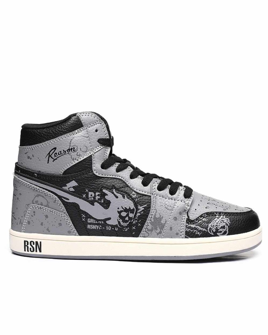 Men Reason Shoes | Flaming Skull Sneakers Black