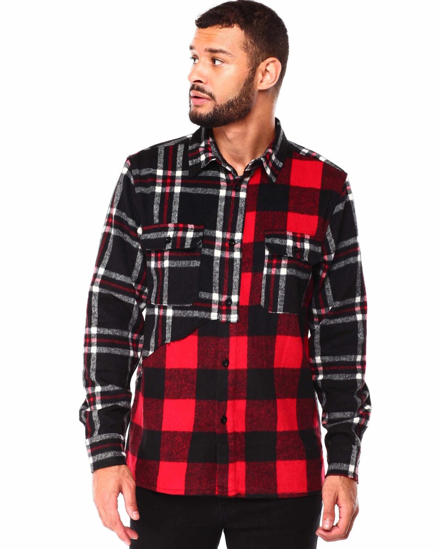 Men Reason Button Downs | Spliced Overshirt Black/Red