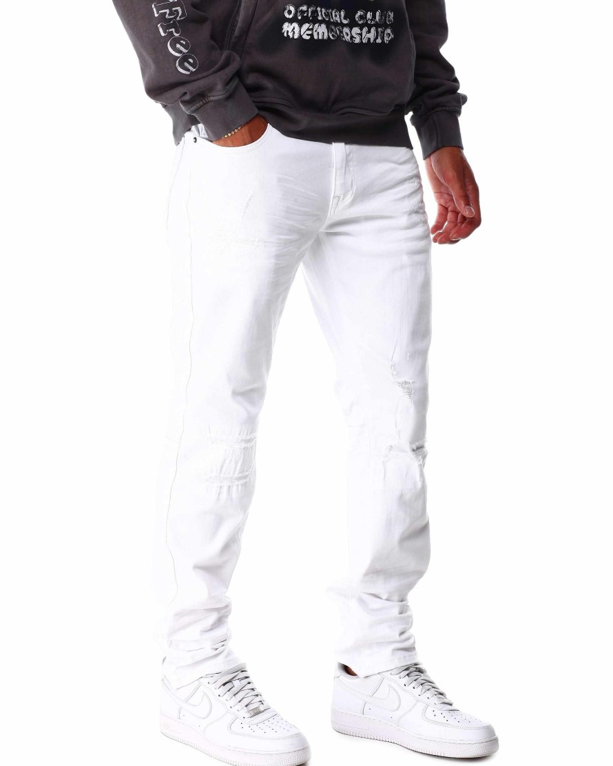 Men Rocawear Jeans | Rip & Repair Slim Fit Tapered Jean White