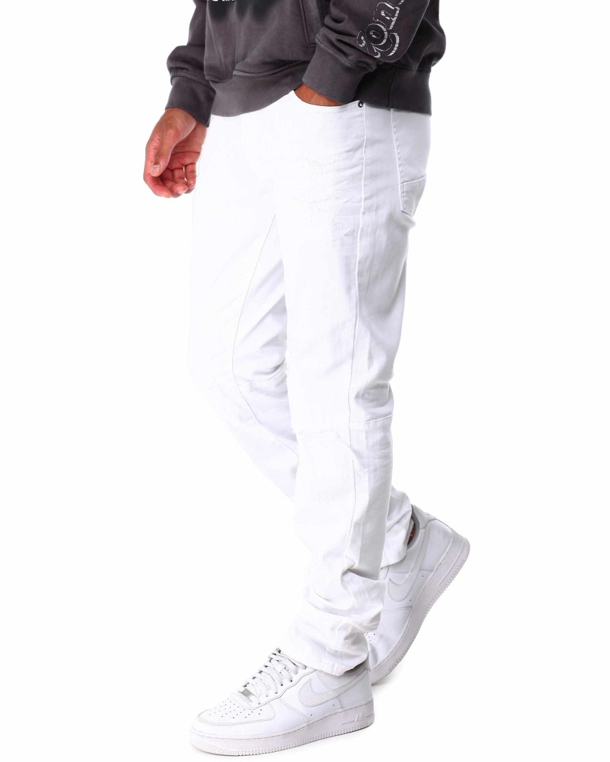 Men Rocawear Cargo Pants | Rip & Repair Slim Fit Tapered Jean White