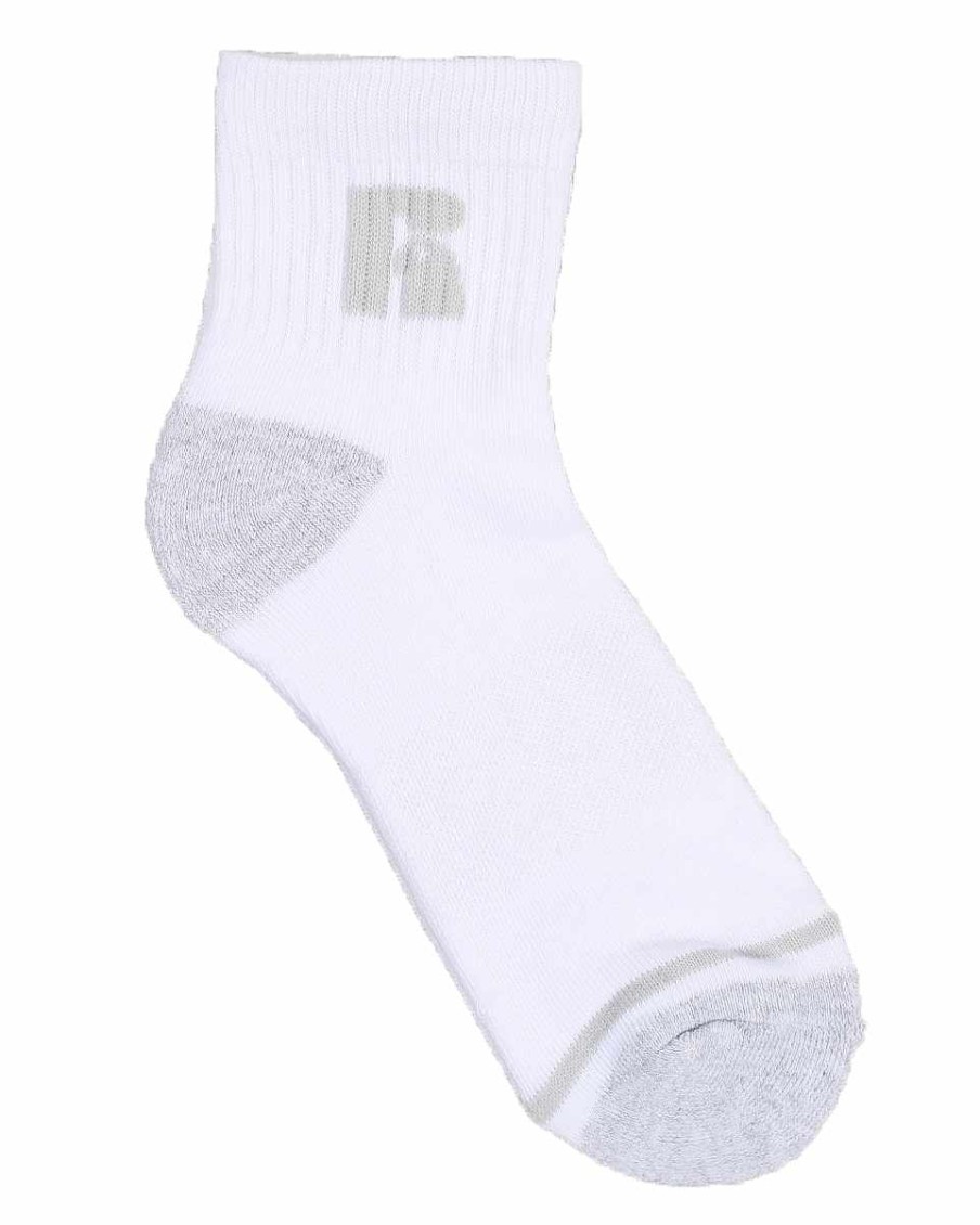 Men Russell Athletics Accessories | 6Pk Jones Qtr Crew Socks White