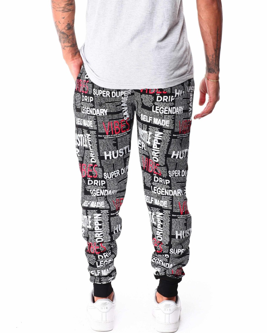 Men Rocawear Joggers | All Over Printed Fleece Jogger Pant Black