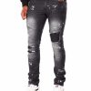 Men Rocawear Cargo Pants | Rip & Repair Moto Cracked Wash Denim Jeans Black