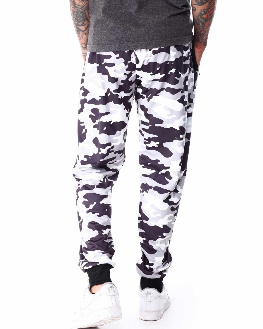 Men Rocawear Cargo Pants | Printed Camouflage Tech Fleece Jogger White