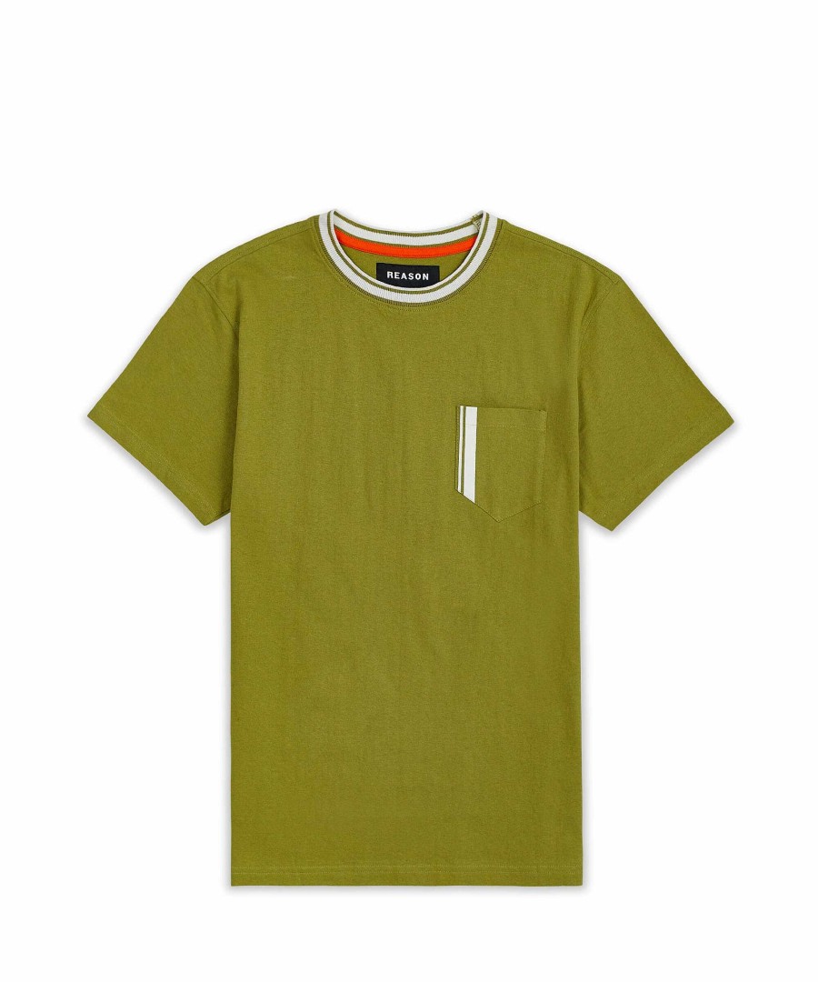 Men Reason Tees | Pocket Stripe Contrast Tee Olive