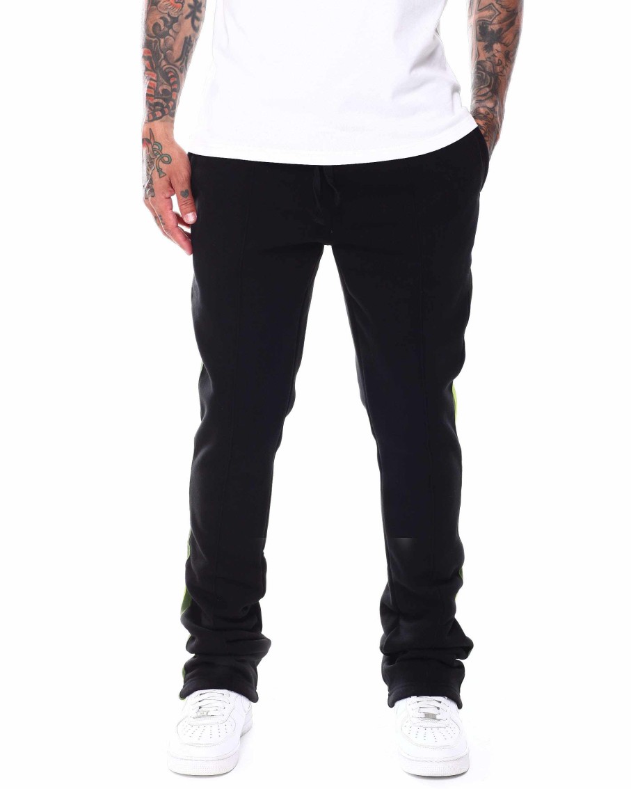 Men Rebel Minds Sweatpants | Side Tape Stacked Fit Fleece Pant Black