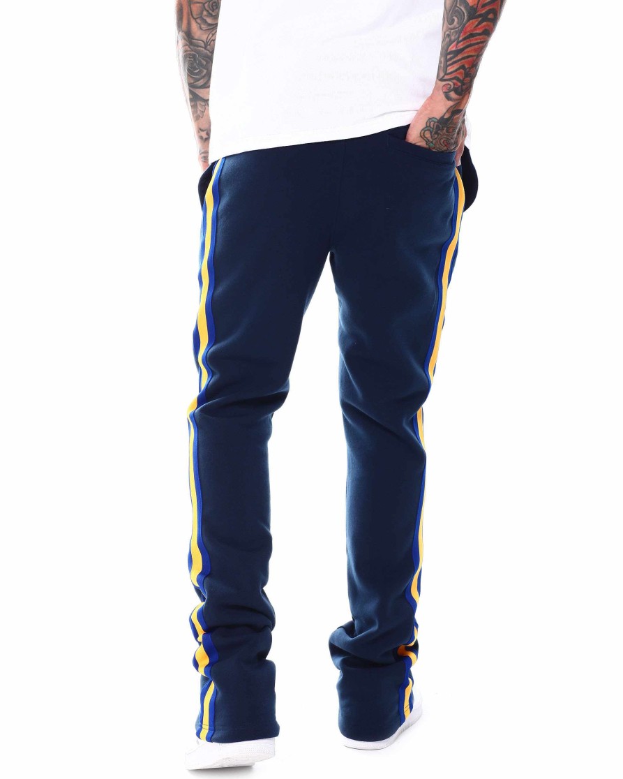 Men Rebel Minds Cargo Pants | Side Tape Stacked Fit Fleece Pant Navy