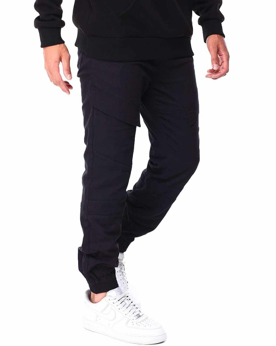 Men Rocawear Cargo Pants | Cut & Sew Twill Jogger Pants Black