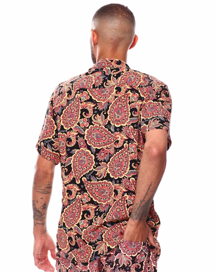 Men Reason Button Downs | Paisley Print S/S Shirt Black