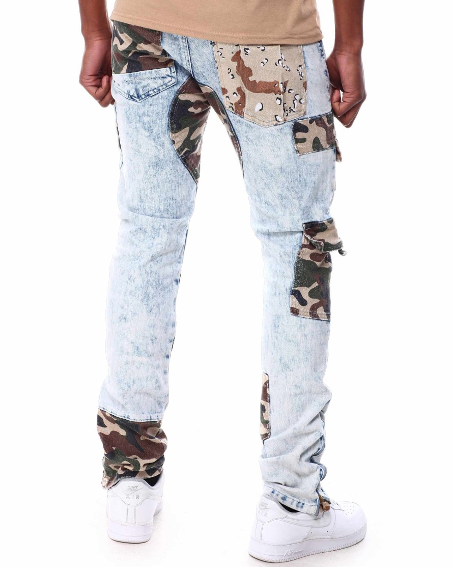 Men Reason Jeans | Camo Patchwork Jeans Blue