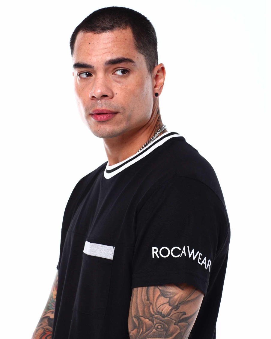 Men Rocawear Tees | Cut & Sew Crewneck T-Shirt Black