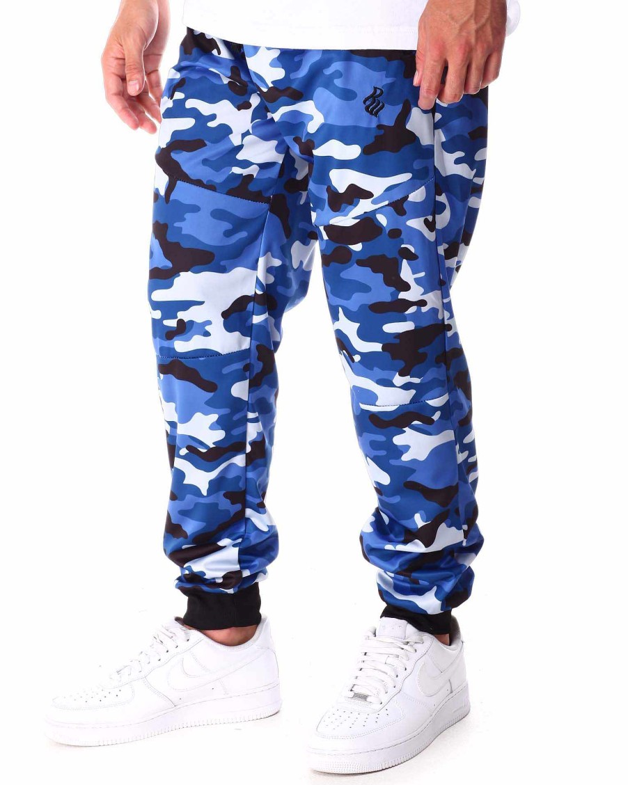 Men Rocawear Cargo Pants | Camo Tech Fleece Jogger Pant Blue