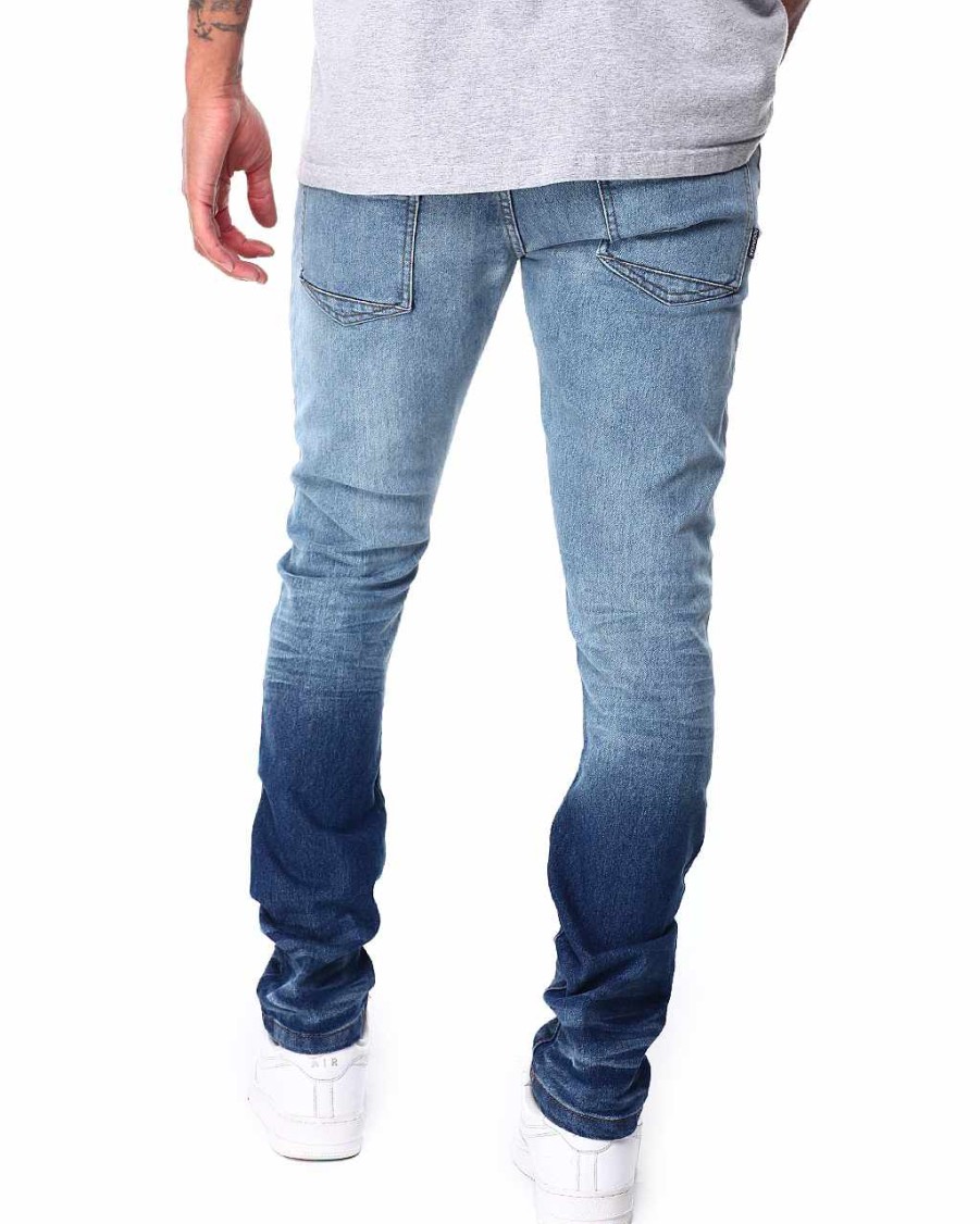 Men Rocawear Jeans | Washed Rip & Repair Fashion Denim Pants Navy