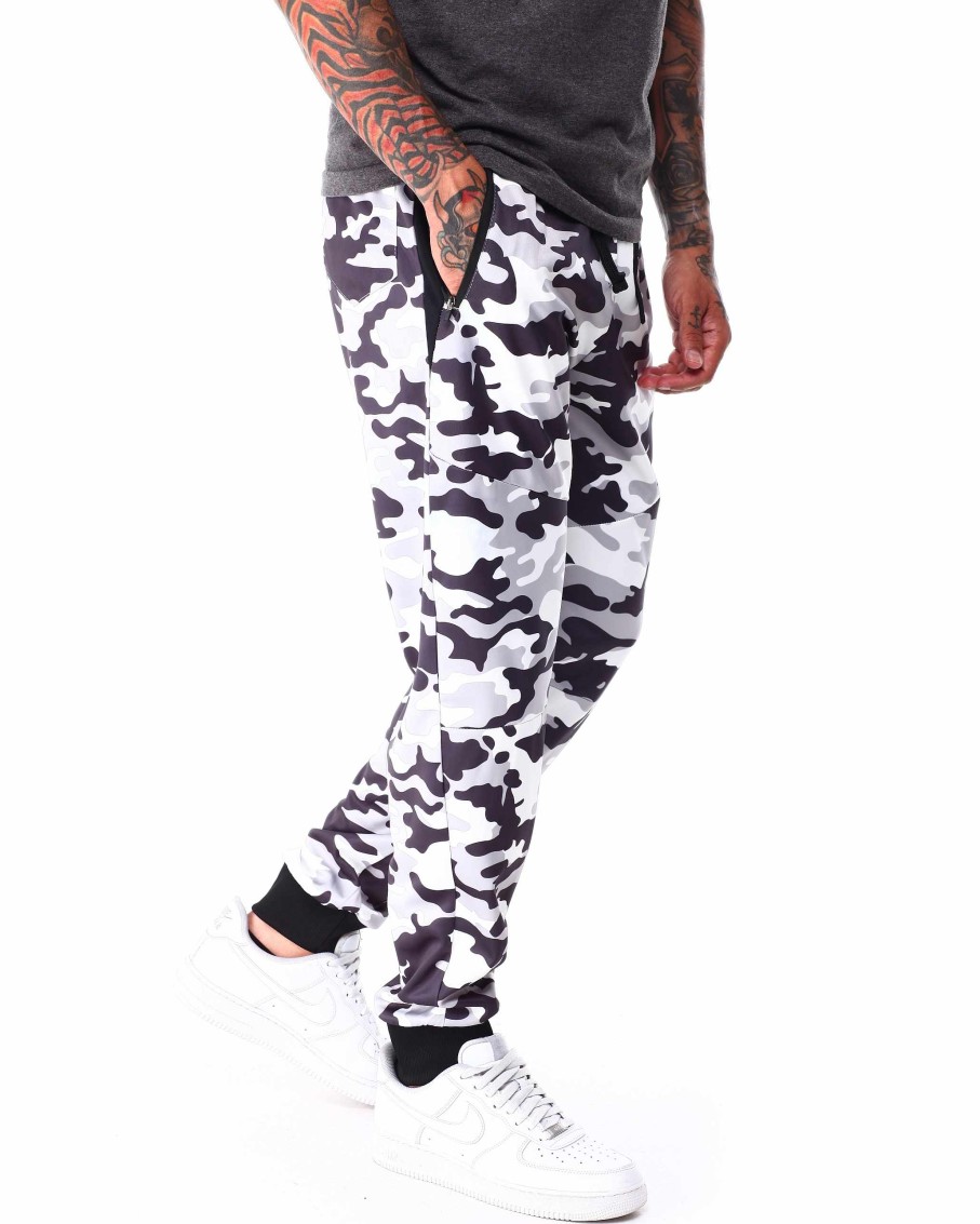 Men Rocawear Joggers | Printed Camouflage Tech Fleece Jogger White