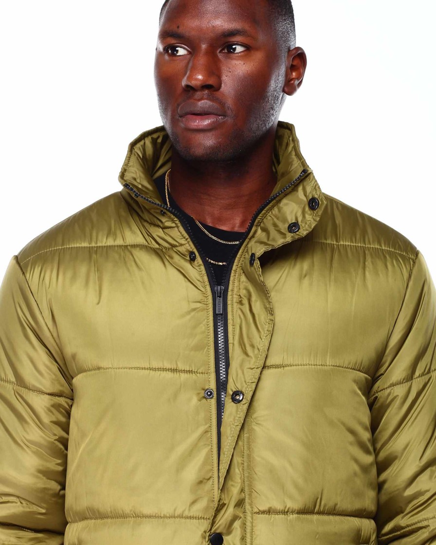 Men Reason Light Jackets | Longline Nylon Puffer Olive