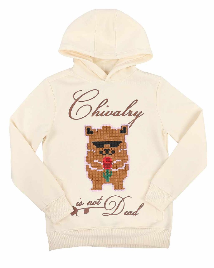 Boys Rebel Minds Hoodies | Chivalry Is Not Dead Silicone Applique Fleece Pullover Hoodie Cream