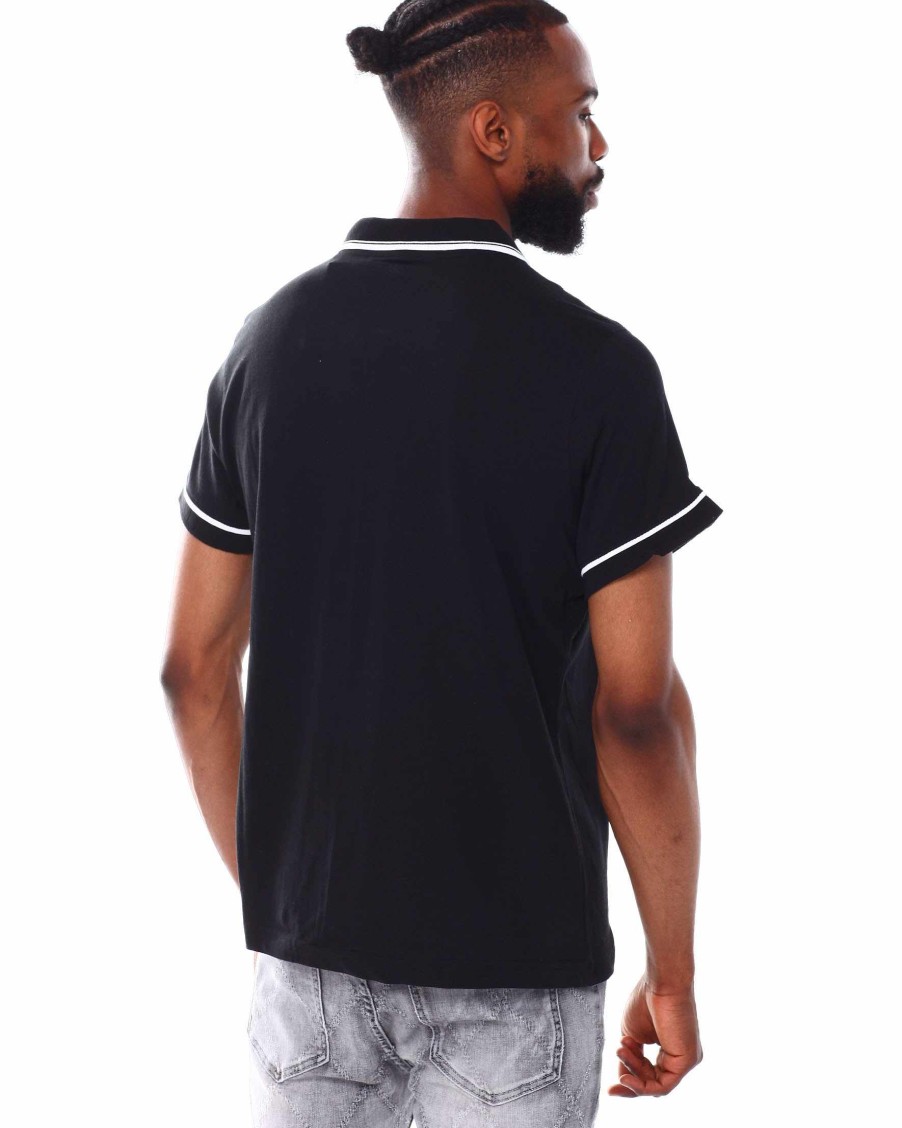 Men Rocawear Polos | S/S 1/4 Zip Up Jersey Polo Black