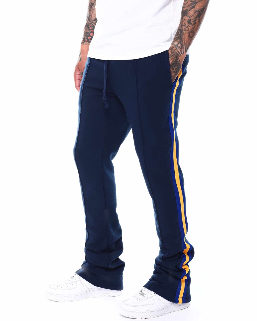 Men Rebel Minds Cargo Pants | Side Tape Stacked Fit Fleece Pant Navy