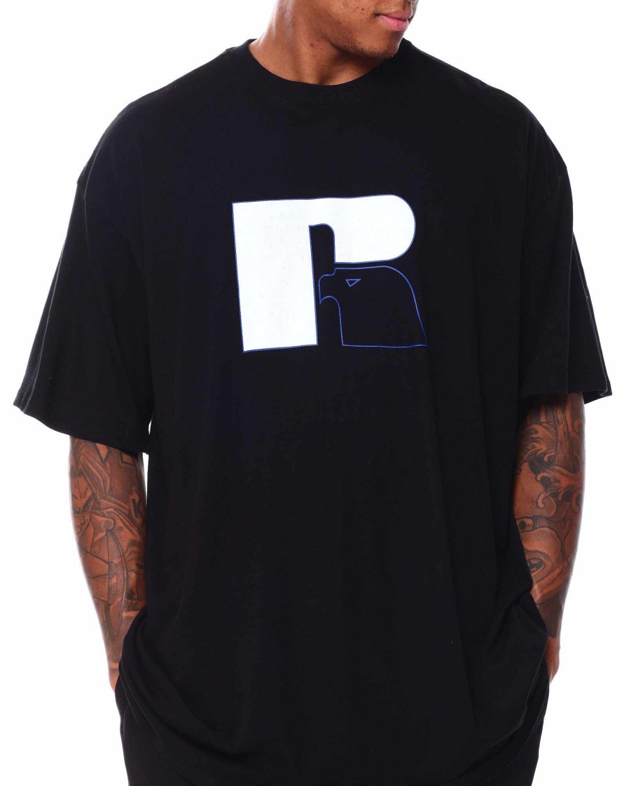 Big Tall Russell Athletics T-Shirts | V-Notch Cotton T-Shirt Black