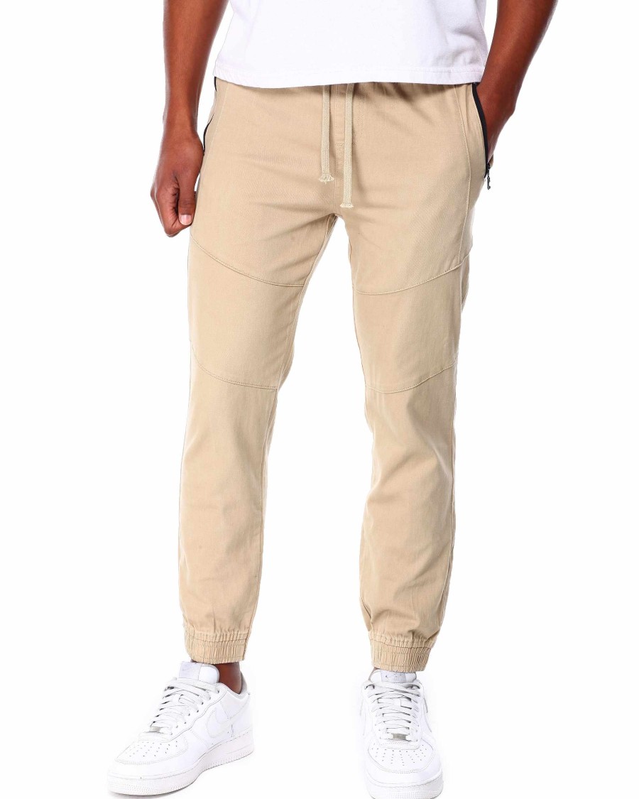 Men Rocawear Cargo Pants | Stretch Twill Cut & Sew Jogger Pants Khaki