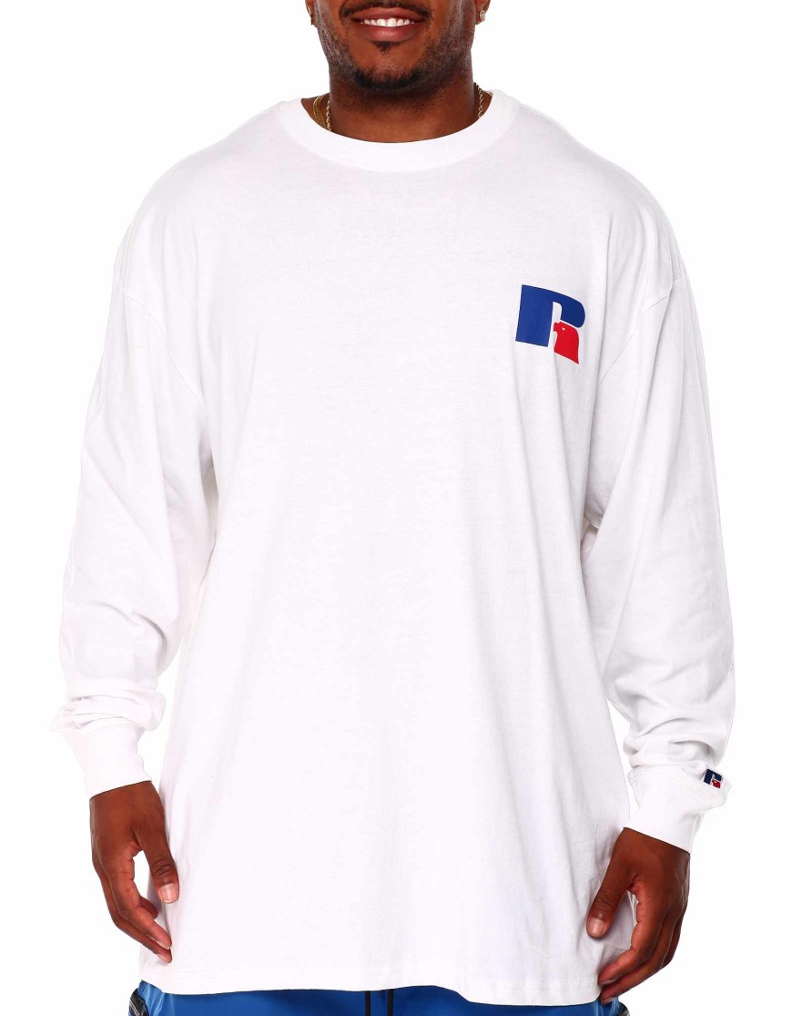 Men Russell Athletics Big & Tall | Long Sleeve Screen T-Shirt White