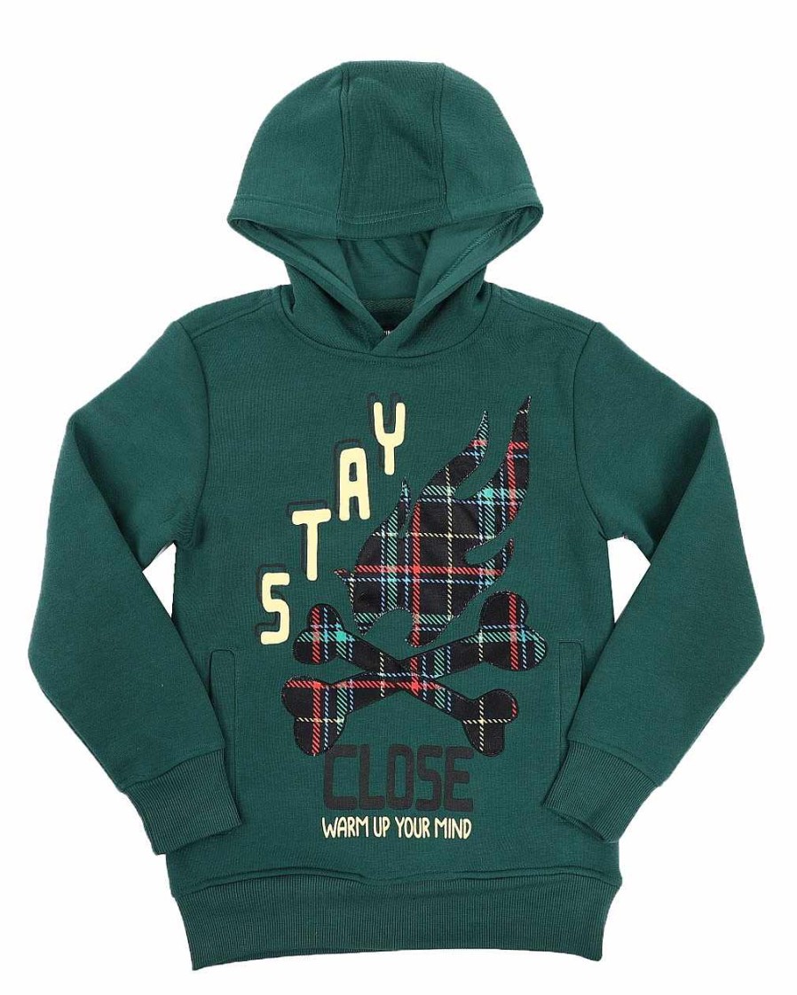 Boys Rebel Minds Hoodies | Stay Close Graphic Pullover Hoodie Hunter Green