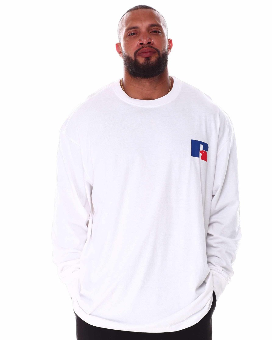 Men Russell Athletics Big & Tall | Long Sleeve Screen T-Shirt White