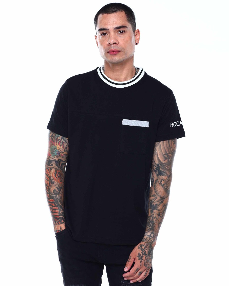 Men Rocawear Tees | Cut & Sew Crewneck T-Shirt Black