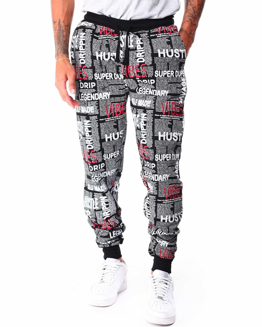 Men Rocawear Joggers | All Over Printed Fleece Jogger Pant Black