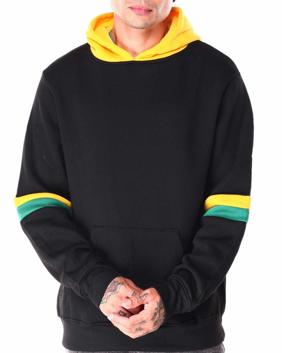 Men Rocawear | Cut & Sew Pullover Fleece Hoodie Black