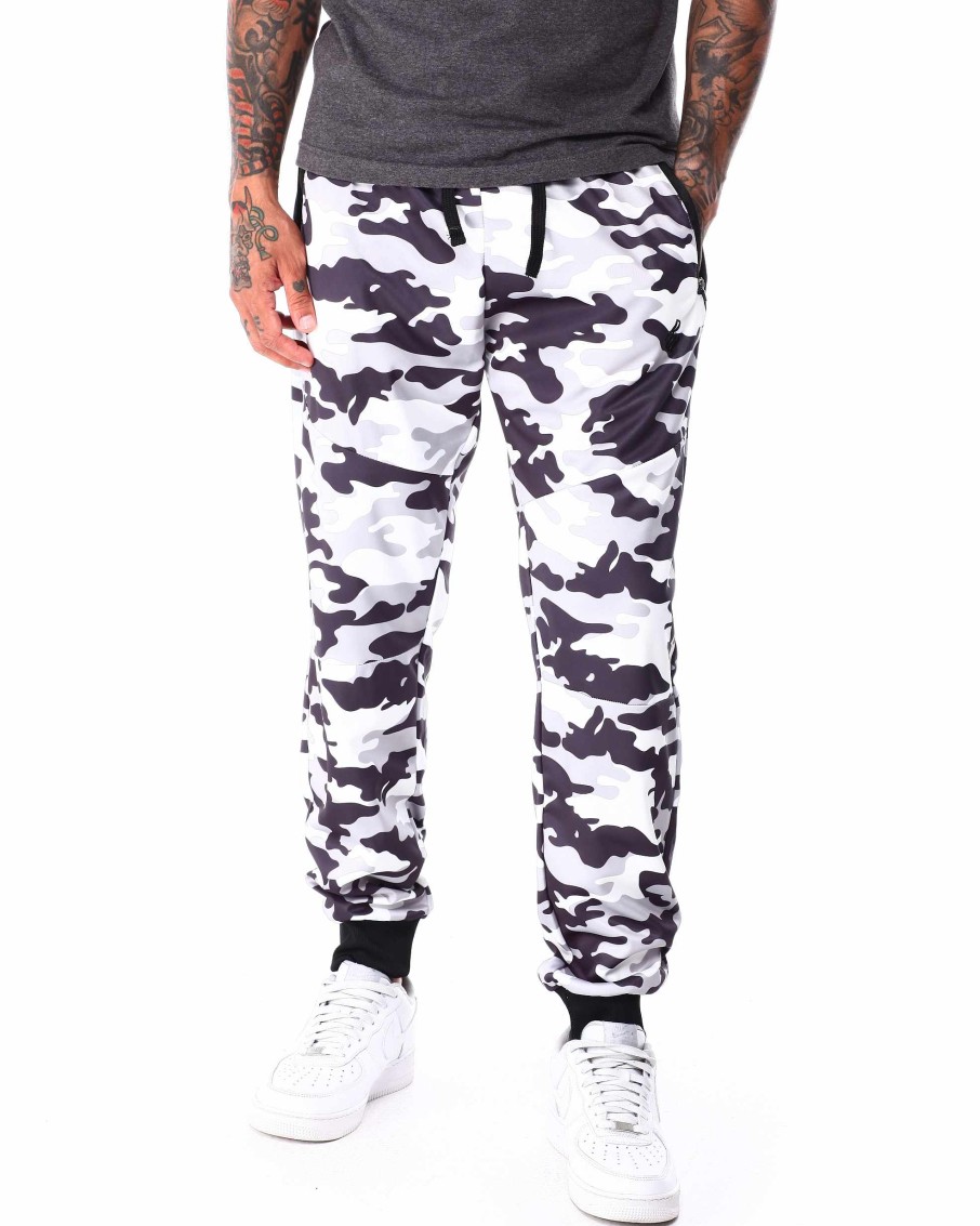 Men Rocawear Cargo Pants | Printed Camouflage Tech Fleece Jogger White