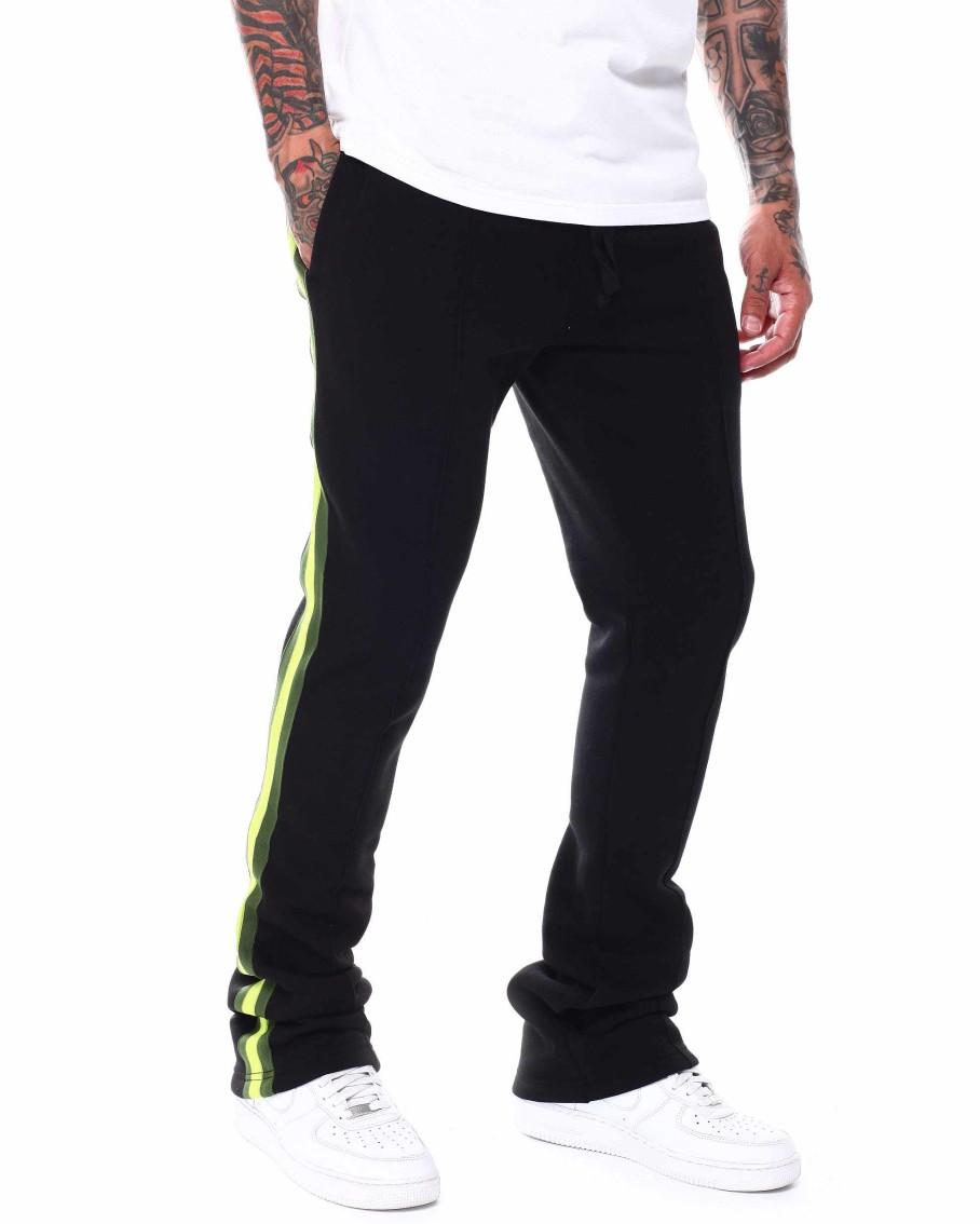 Men Rebel Minds Sweatpants | Side Tape Stacked Fit Fleece Pant Black