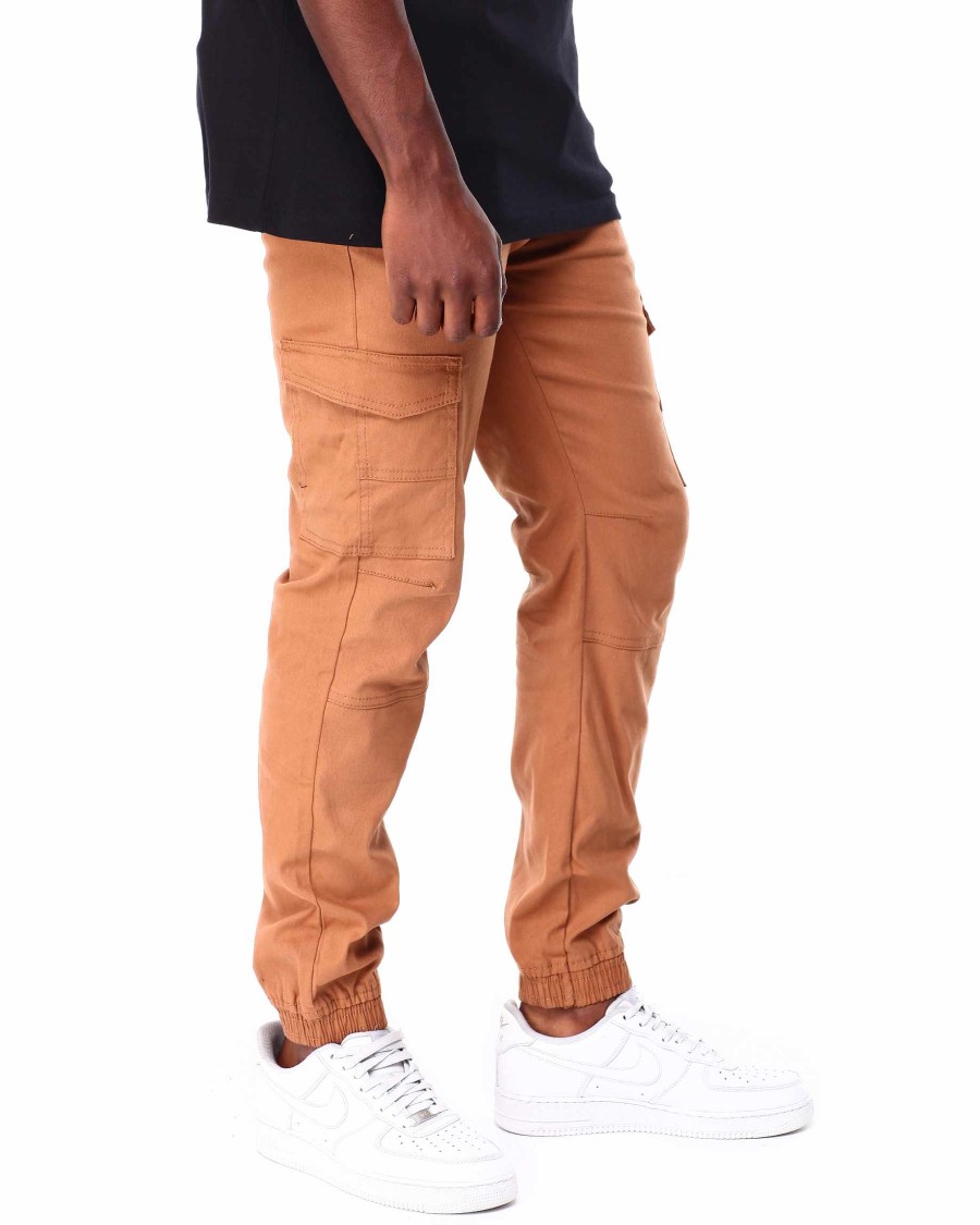 Men Rocawear Cargo Pants | Solid Twill Cargo Jogger Pants Tan