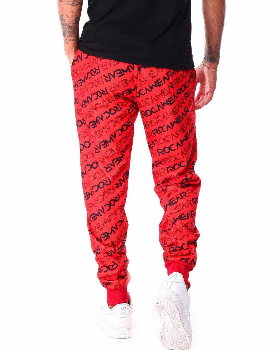 Men Rocawear Cargo Pants | All Over Print Jogger Pants Red