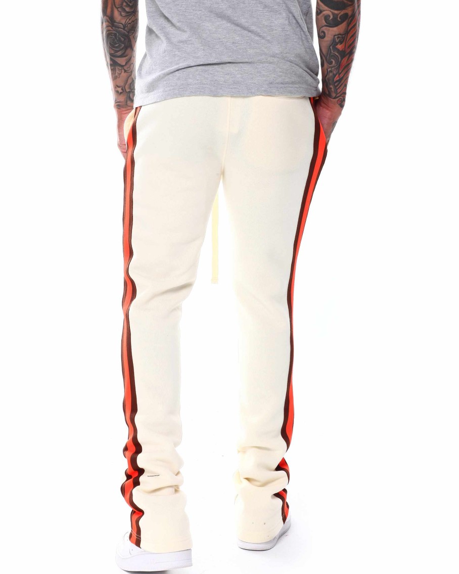 Men Rebel Minds Cargo Pants | Side Tape Stacked Fit Fleece Pant Cream