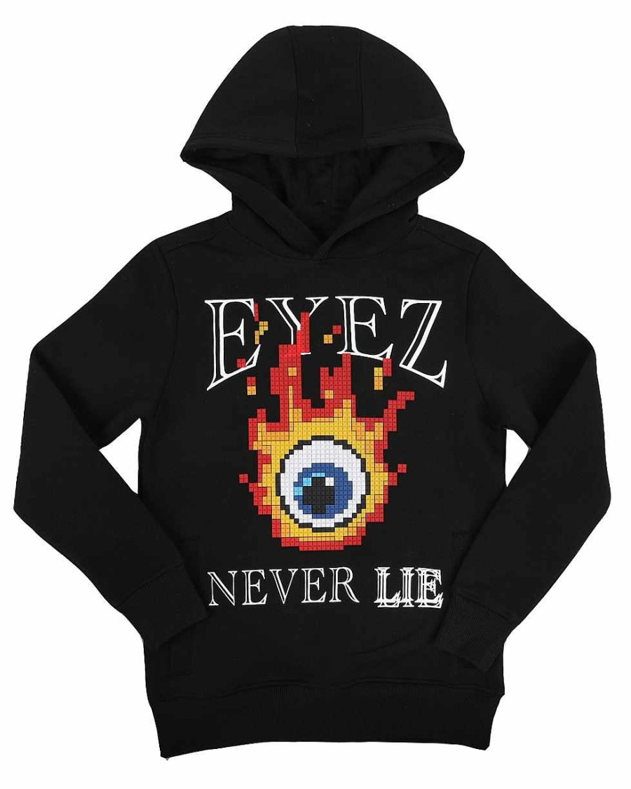 Boys Rebel Minds Hoodies | Eyez Never Lie Silicone Applique Fleece Pullover Hoodie Black