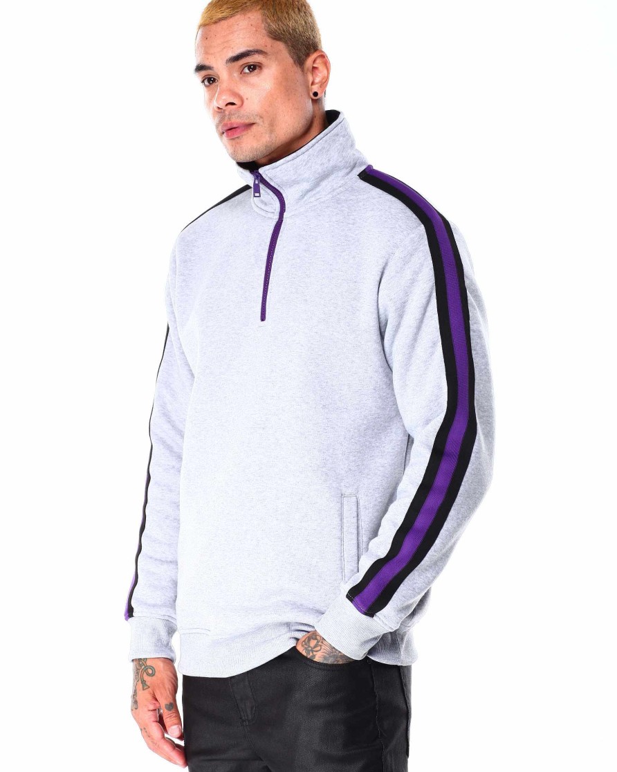 Men Rebel Minds Light Jackets | Side Tape Half Zip Fleece Mock Neck Heather Grey