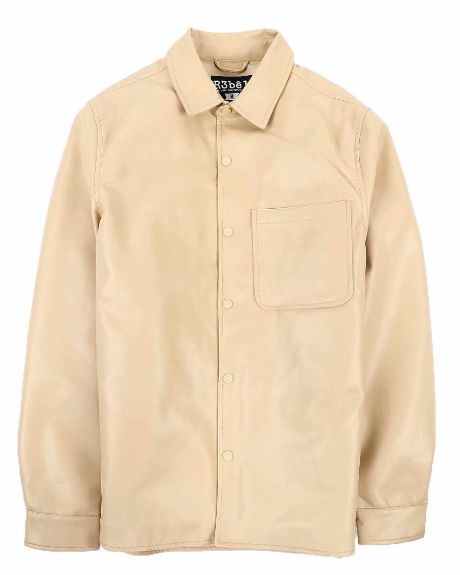 Men Rebel Faux Fur | Faux Leather Shacket Khaki