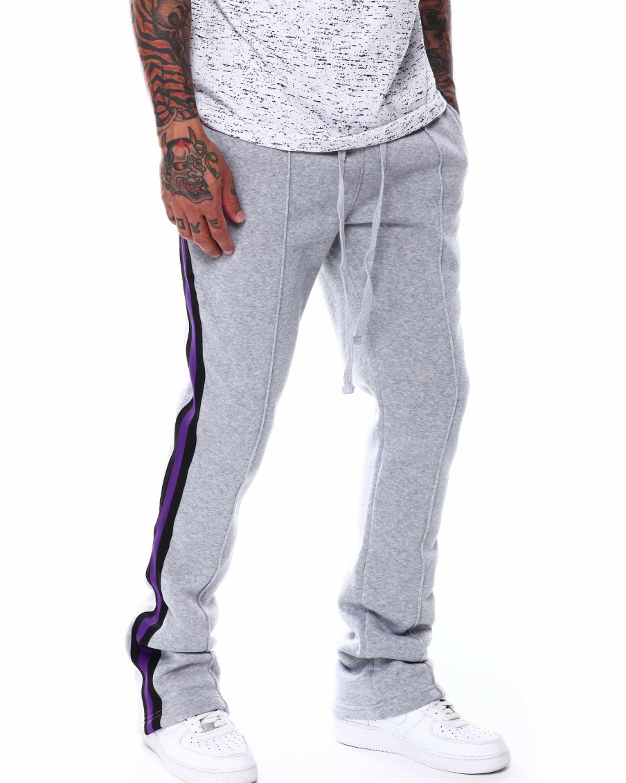 Men Rebel Minds Sweatpants | Side Tape Stacked Fit Fleece Pant Heather Grey